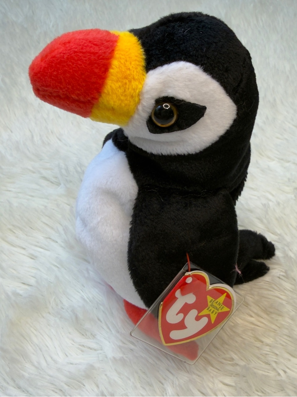 Ty Beanie Baby Plush Puffin in Black, White, Red & Yellow
